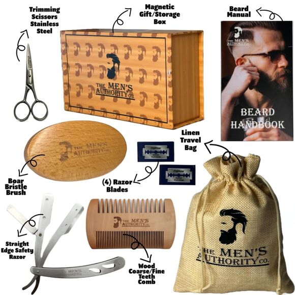 🧔‍♂️ M.A.C.® Men's Beard Grooming Kit w/ Boar Brush & Razor – New - Picture 2 of 4